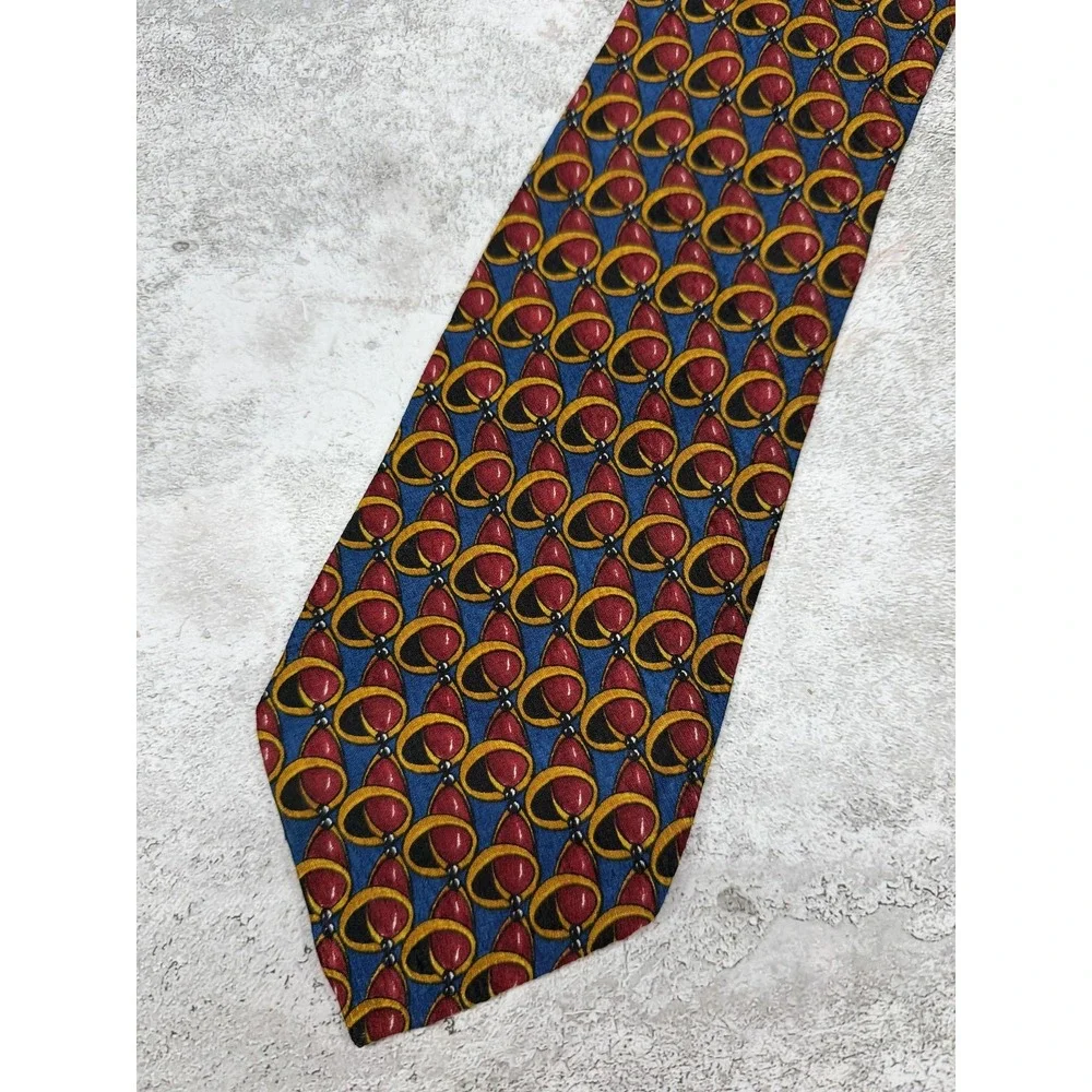 Ermenegildo Zegna 100% Silk‎ Tie Mens One Size Blue Geometric Jacquard Necktie